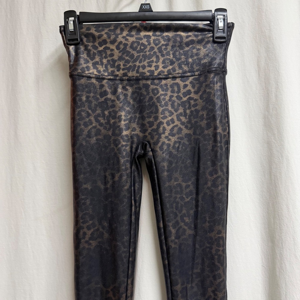 Spanx Faux Leather Leopard Leggings Bronze Black Animal Print Small 20241R - Picture 2 of 7